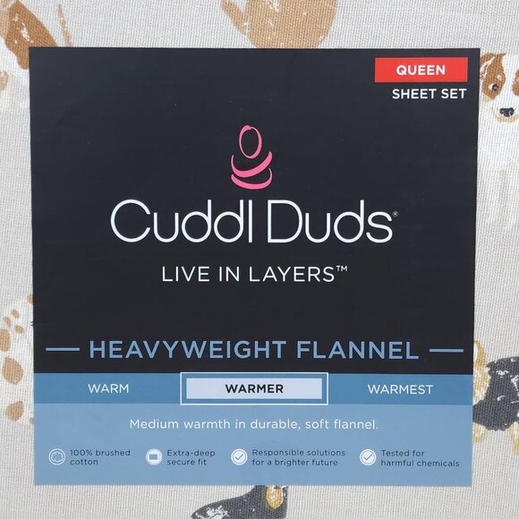 Cuddl Duds Heavyweight Flannel Queen Sheet Set Dog Toss Brushed Cotton Durable - Picture 5 of 9